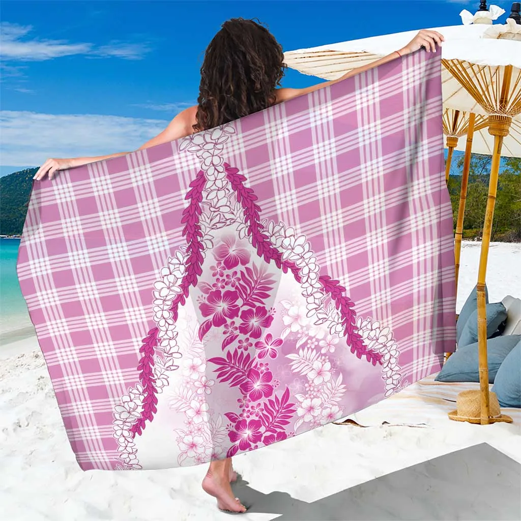 Pink Hawaiian Plumeria Hibiscus Print Sarong Beach Wrap Tropical Resort Cover Up Wholesale Pareo - main view