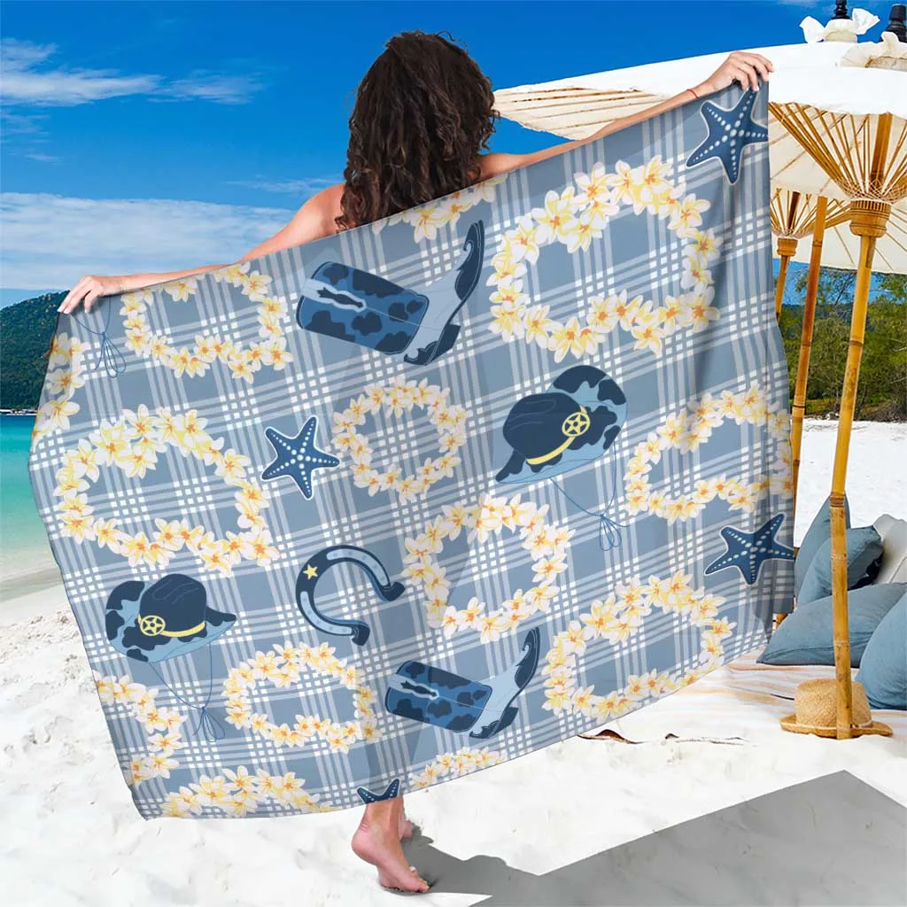 Blue Paniolo Jeans Palaka Plaid Sarong Hawaiian Coastal Rodeo Beach Wrap Wholesale Pareo - main view