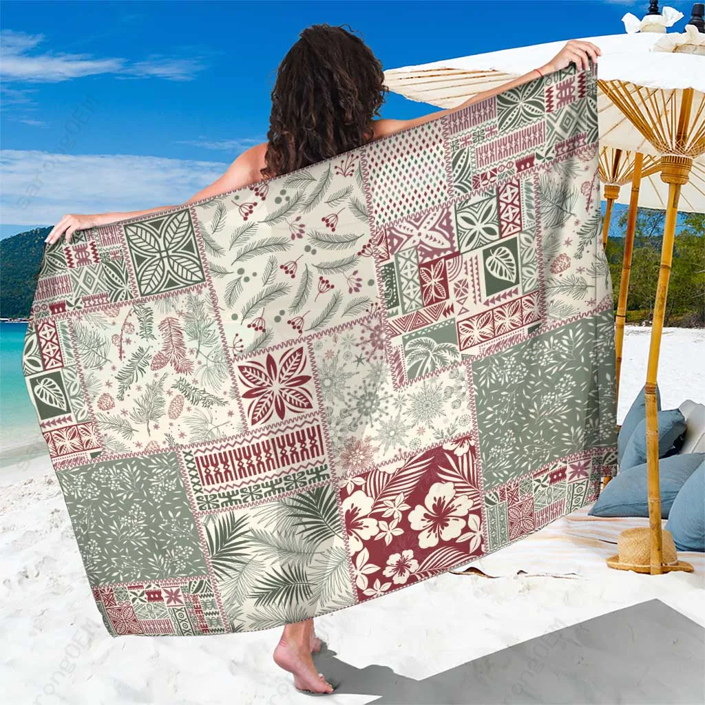 Pastel Christmas Patchwork Hawaiian Floral Print Sarong Beach Wrap Summer Island Cover Up Wholesale Pareo - main view