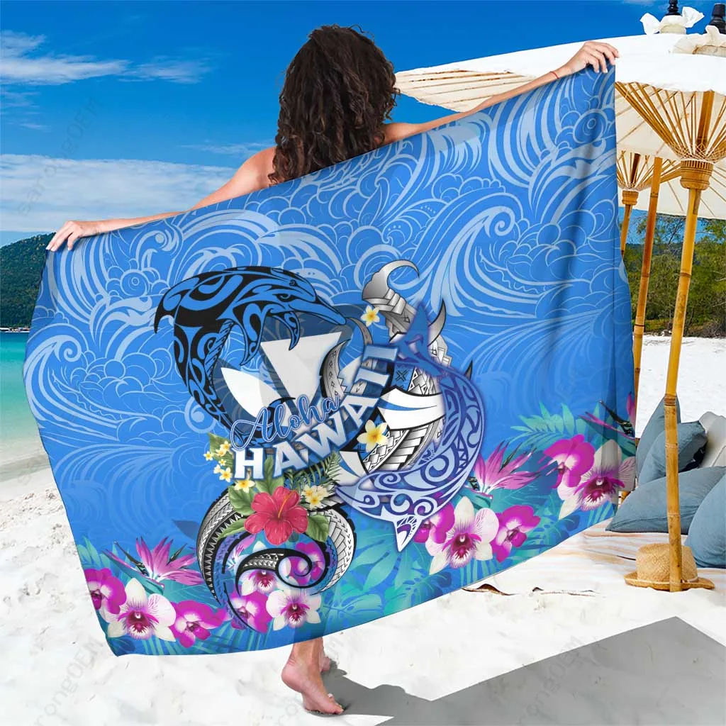 Multicolor Hibiscus Fish & Dolphin Print Sarong Hawaiian Tropical Beach Wrap Wholesale Pareo - main view