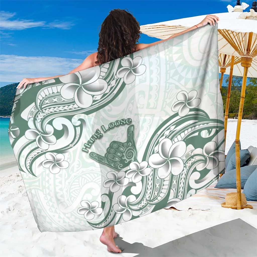 Mint Green Aloha Hawaii Shaka Sarong with Hibiscus and Palm Print Tropical Beach Wrap Wholesale Pareo - main view