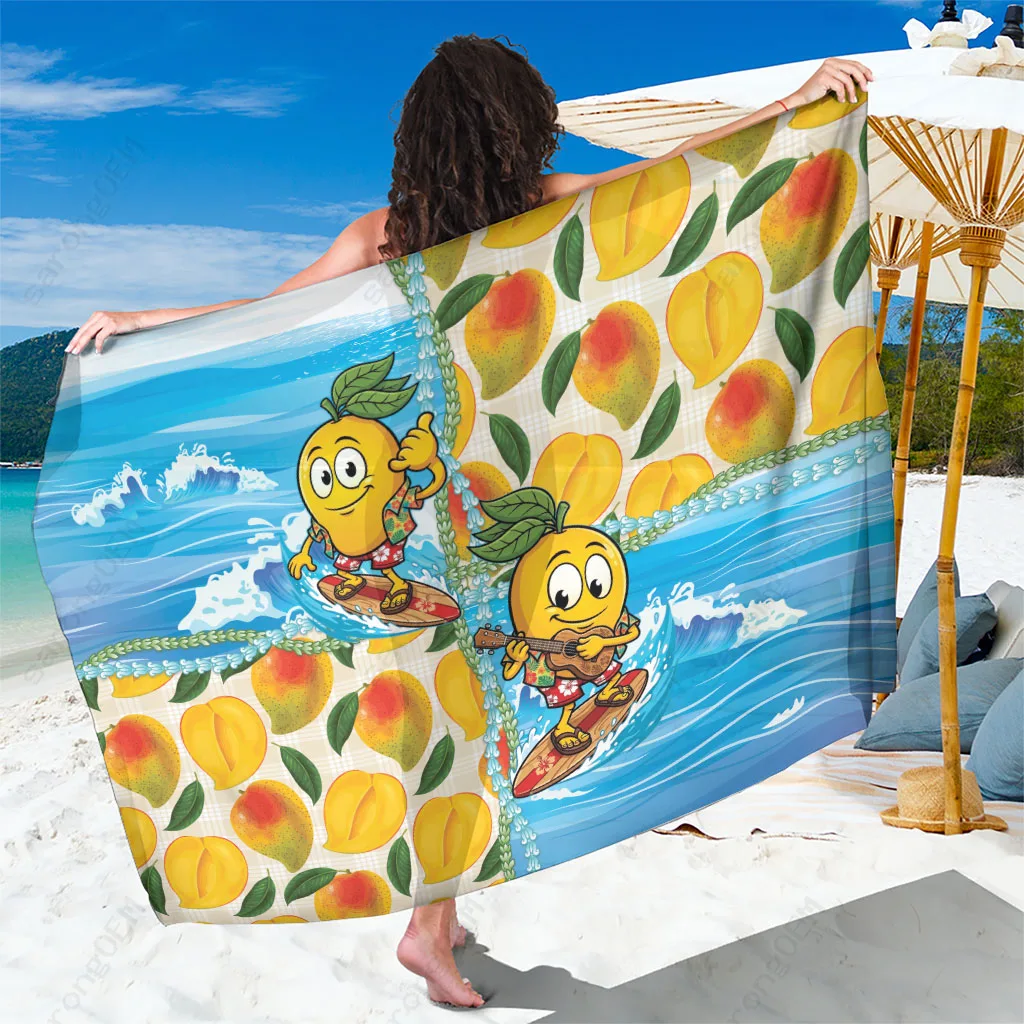 Multicolor Hawaiian Lei Surfing Mango Palaka Motifs Print Sarong Summer Beach Wrap Pareo for Resort Hotel Wholesale - main view