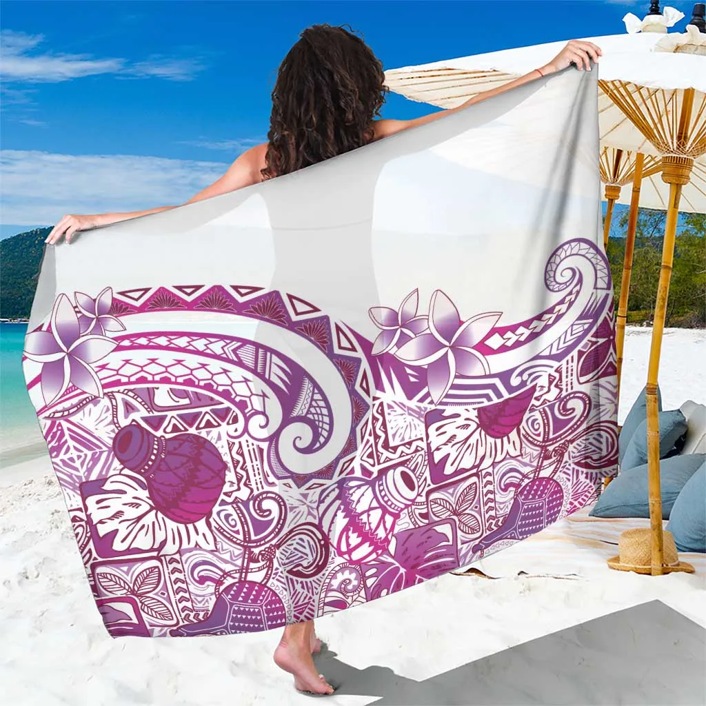 Fuchsia Aloha Hawaii Tapa Ipu Floral Sarong Vibrant Tropical Beach Wrap Wholesale Pareo - main view