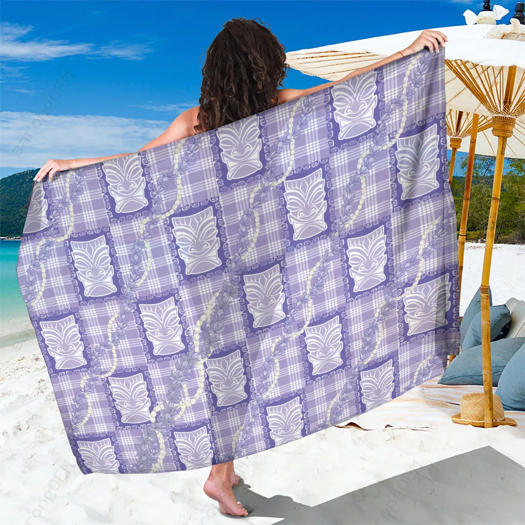 Purple Tiki Palaka Motifs Honohono Lei Floral Print Sarong Hawaiian Polynesian Elegant Beach Wrap Wholesale Pareo - main view