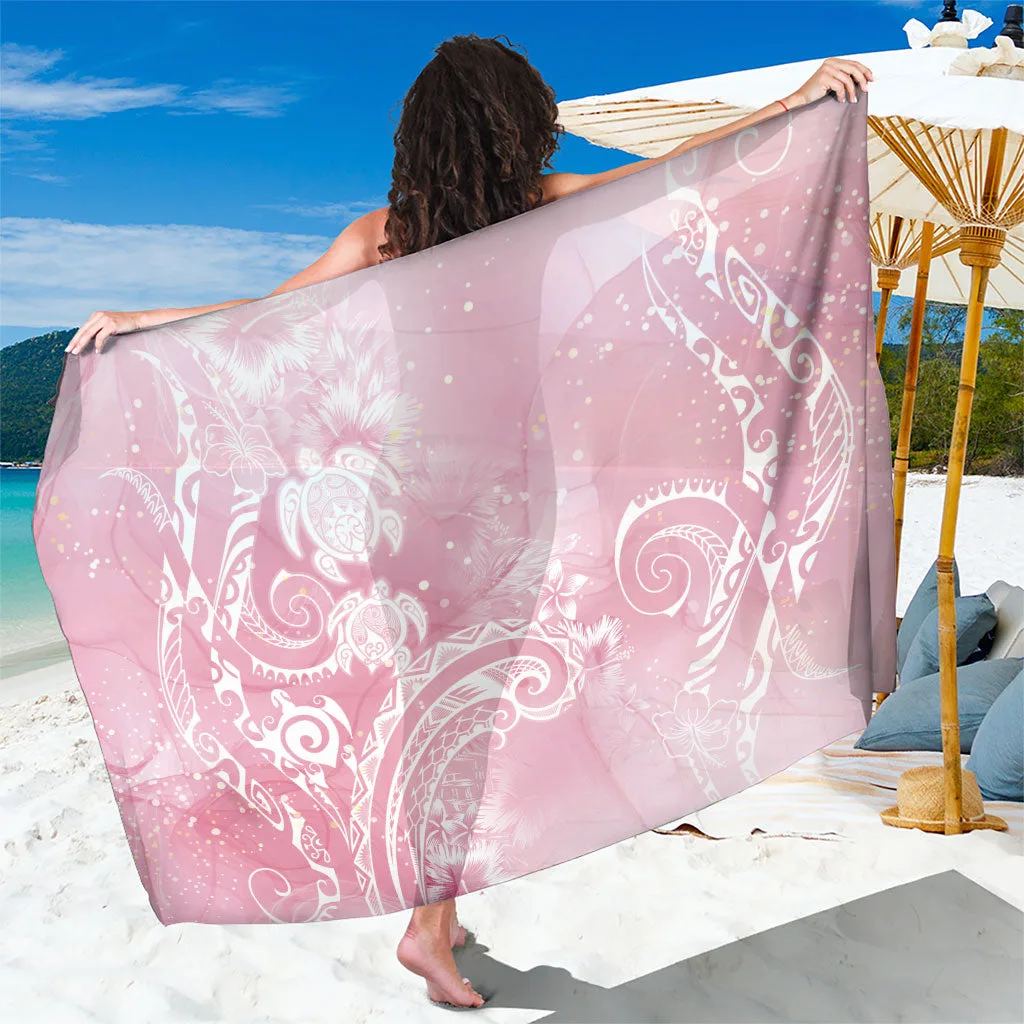 Aloha Hawaii Turtles Floral Sarong Pink Marbles Glaze - main view