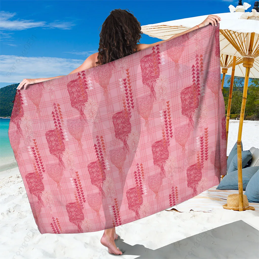 Berry Pink Vintage Hawaiian Kahili Paa Lima Palaka Print Sarong Tropical Beach Wrap Pareo for Resort Wholesale - main view