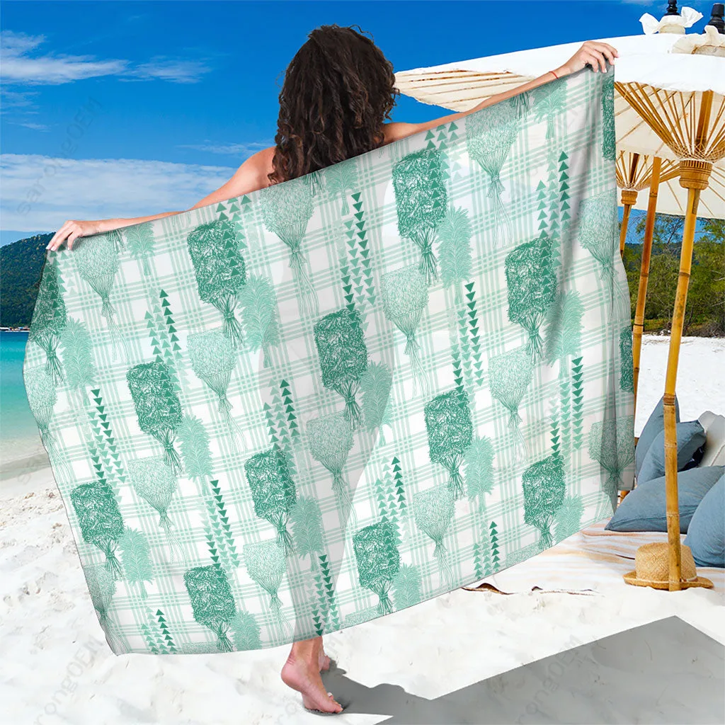Teal Vintage Aloha Hawaii Kahili Paa Lima Palaka Print Sarong Beach Wrap Pareo for Resort Wholesale - main view