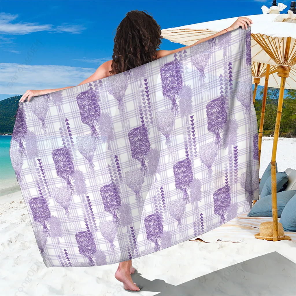 Pastel Lavender Vintage Aloha Hawaii Kahili Paa Lima Sarong Palaka Print Polynesian Beach Wrap Wholesale Pareo - main view