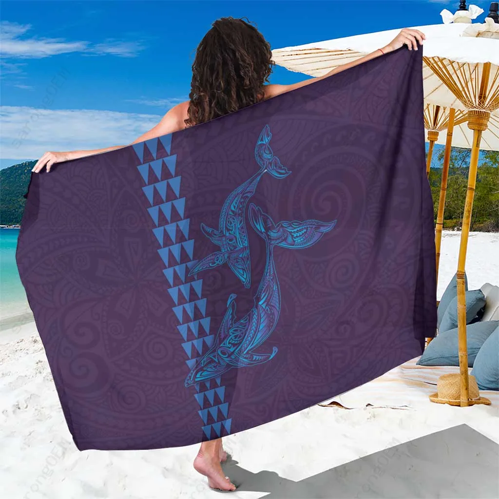 Purple Whale Kakau Polynesian Tattoo Print Sarong Hawaiian Beach Wrap Pareo Wholesale - main view