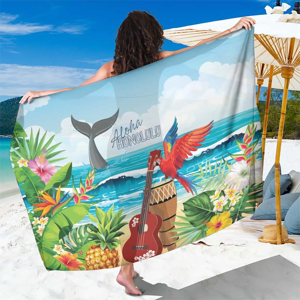 Yellow Honolulu Festival Ukulele Hibiscus Print Sarong Tropical Beach Wrap Pareo Wholesale - main view