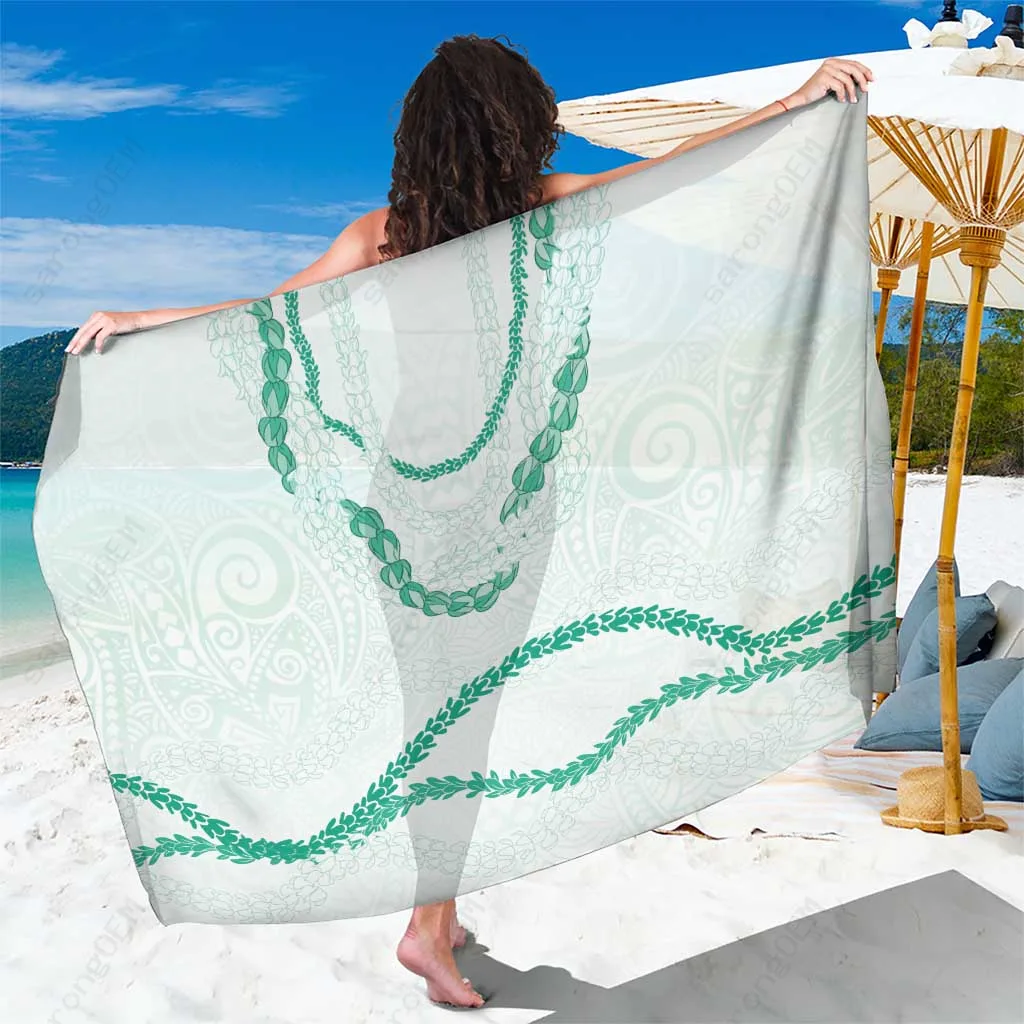 Sage Green Polynesian Tribal Turtle Hibiscus Print Sarong Beach Wrap Pareo Hawaii Island Cover Up Wholesale - related