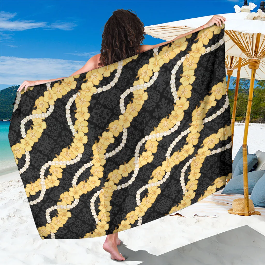 Yellow Hibiscus Plumeria Pikake Lei Floral Print Sarong Hawaiian Quilt Pattern Beach Wrap Wholesale Pareo - main view