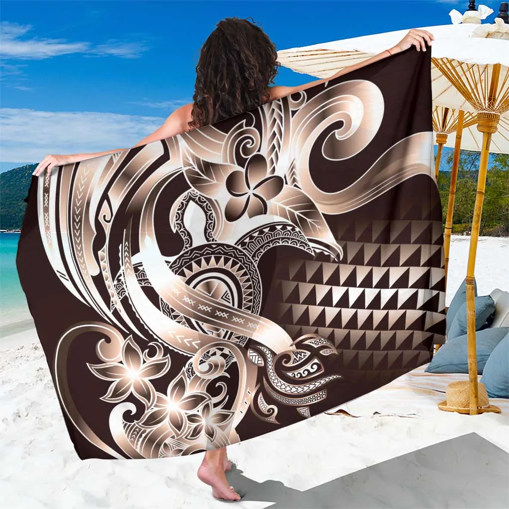 Mocha Brown Tribal Honu Turtle Mandala Print Sarong Polynesian Beach Wrap Wholesale Pareo - main view