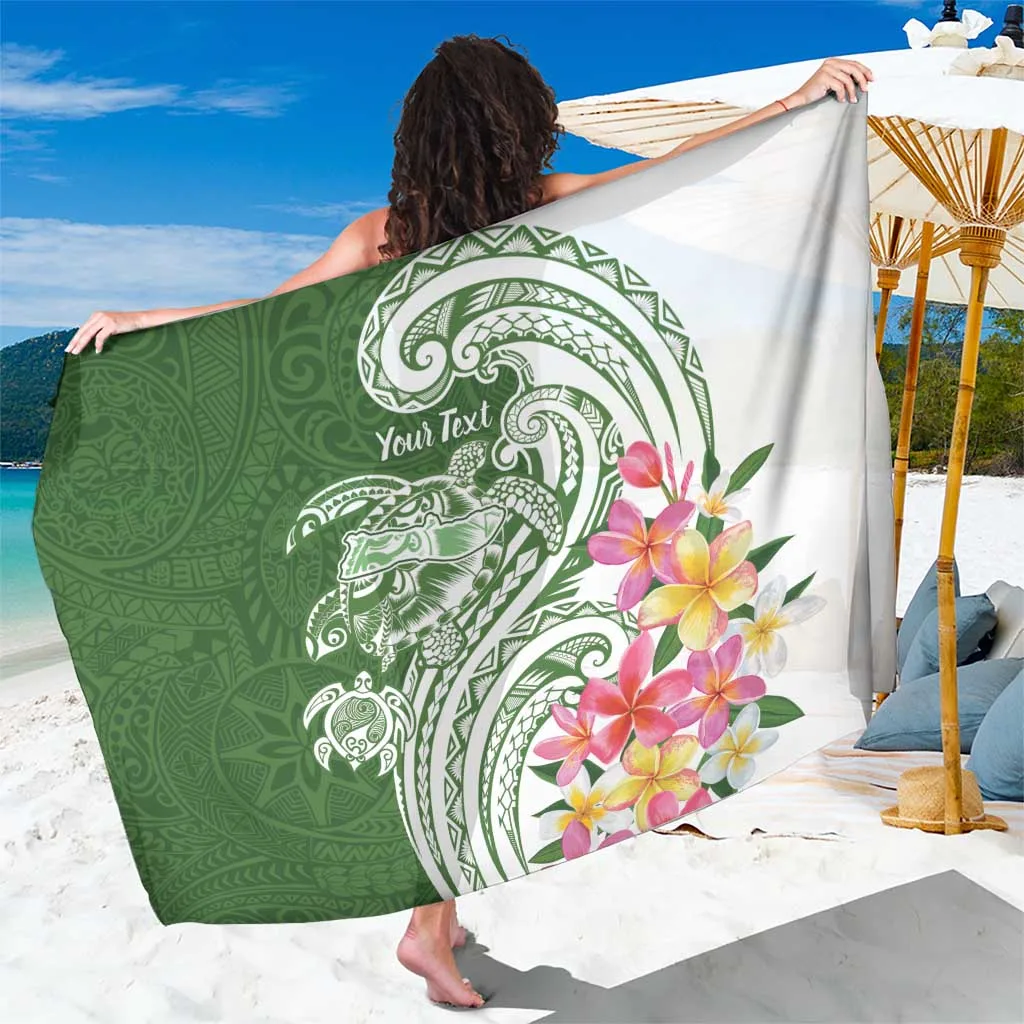 Sage Green Turtle Hibiscus Plumeria Print Sarong Polynesian Tropical Beach Wrap Pareo Wholesale - main view