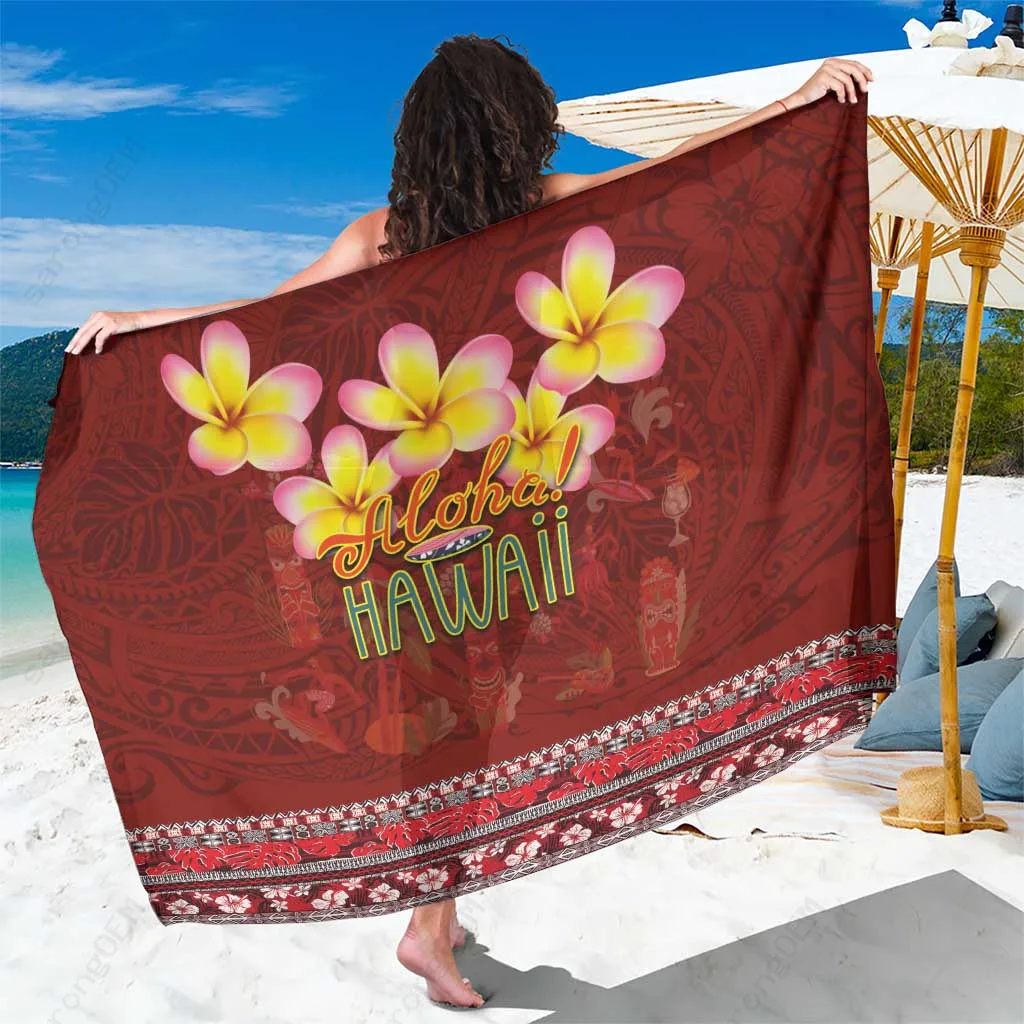 Black Plumeria Tribal Print Sarong Hawaiian Beach Wrap Pareo Cover Up for Resort Wholesale - main view