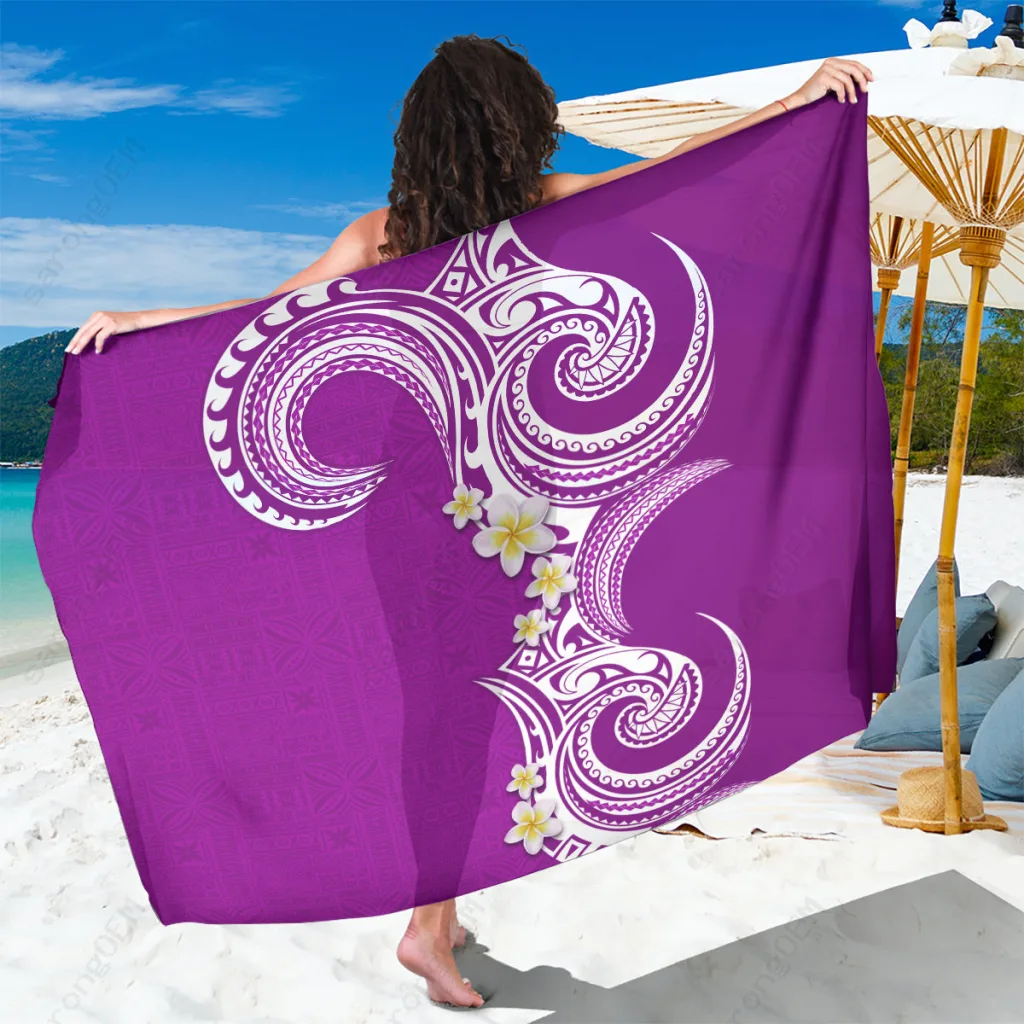 Purple Plumeria Flower Polynesian Print Sarong Tropical Beach Wrap Wholesale Pareo - main view