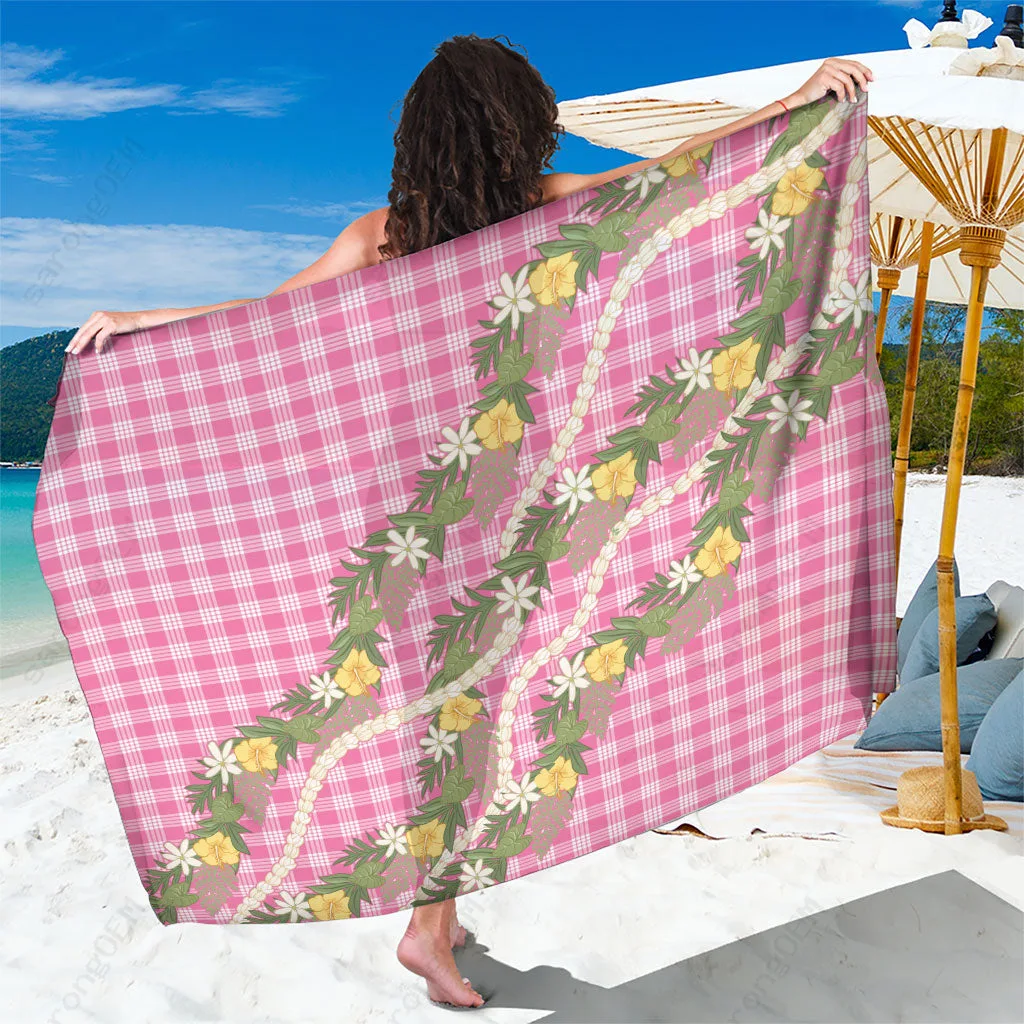 Pink Hawaiian Puakenikeni Anthurium Pikake Lei Floral Sarong Tropical Palaka Pattern Beach Wrap Wholesale Pareo - main view