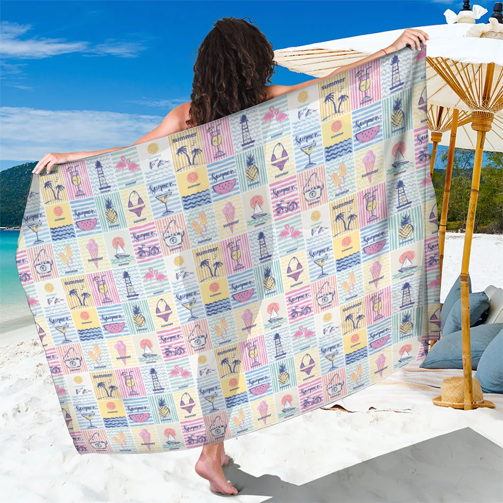 Multicolor Aloha Summer Posters Grunge Textures Print Sarong Hawaiian Tropical Beach Wrap Pareo Wholesale - main view