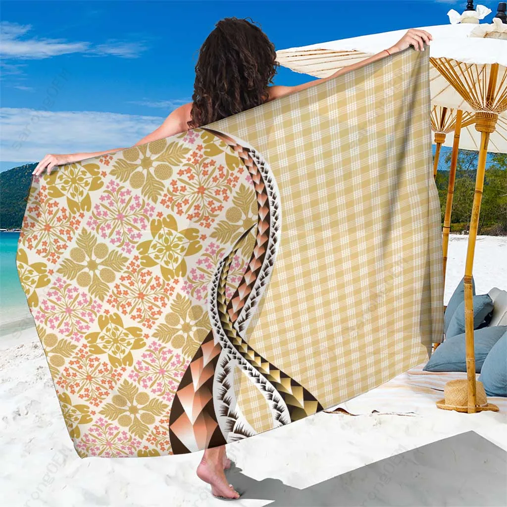 Yellow Floral Hawaiian Quilt Sarong Beach Wrap Cover Up Polynesian Pareo Wholesale - main view