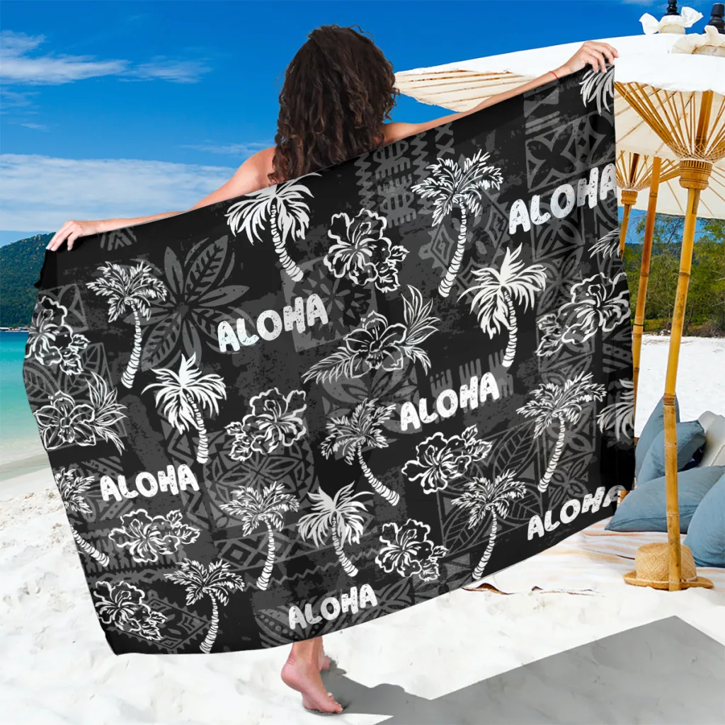 Black Vintage Quilt Hawaiian Seamless Tribal Print Sarong Beach Wrap Pareo for Resort Hotel OEM Wholesale - main view