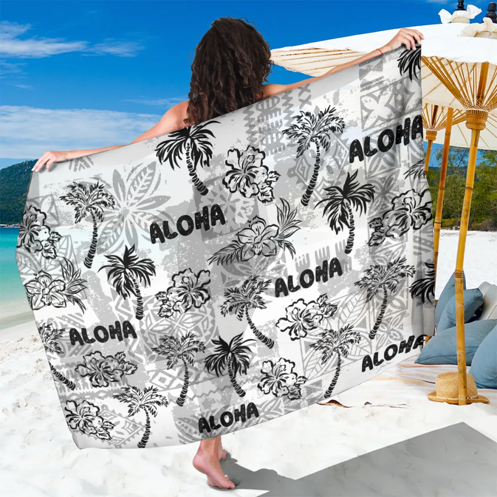 White Vintage Quilt Aloha Seamless Print Sarong Hawaiian Tropical Beach Wrap Pareo Wholesale - main view