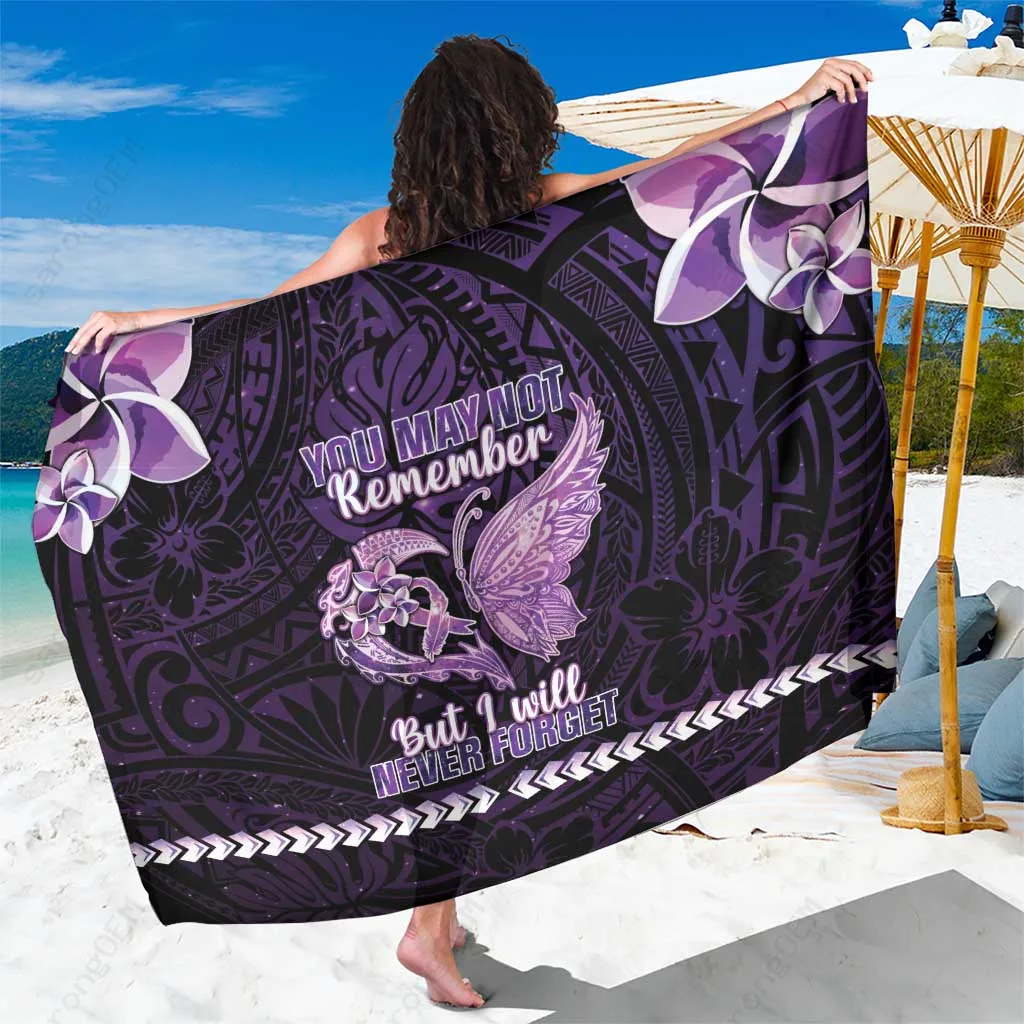 Light Purple Alzheimer's Awareness Ribbon Floral Print Sarong Beach Wrap Pareo for Resort Hotel Wholesale - main view