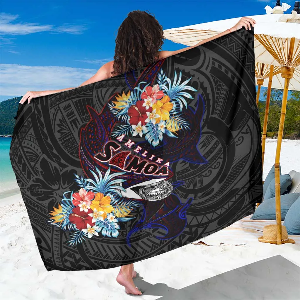 Dark Blue Sharks Polynesia Palm Print Sarong Samoa Island Beach Wrap Wholesale Pareo - main view