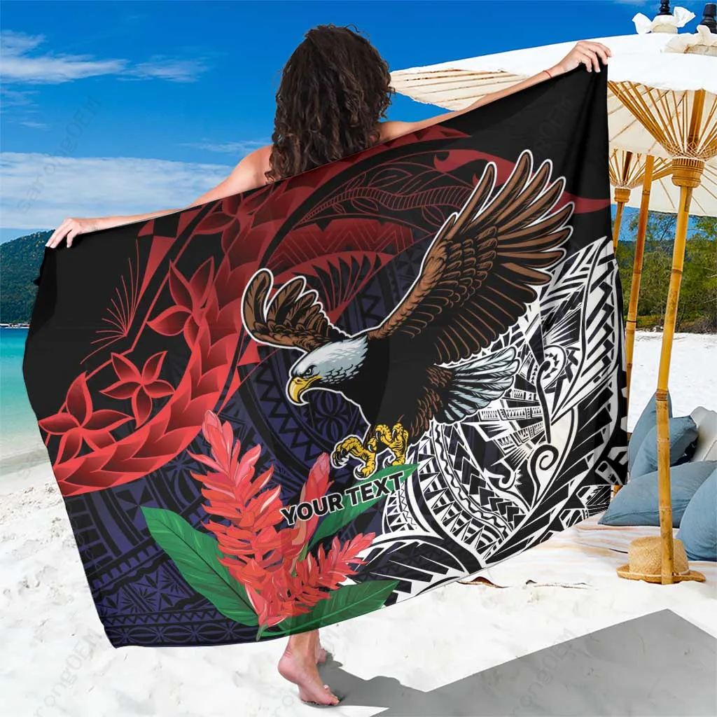 American Samoa Bald Eagle Personalized Tribal Print Sarong South Pacific Beach Wrap Wholesale Pareo - main view