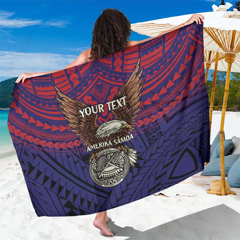 Blue American Samoa Brave Eagle National Flag Color Tribal Print Sarong South Pacific Island Beach Cover Up Wholesale Pareo - main view