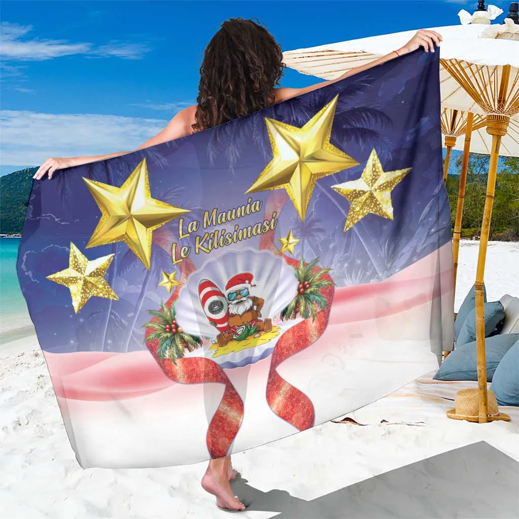 Red White Blue American Samoa Christmas Sarong Seashell Santa Starfish Print Beach Wrap Pareo Wholesale - main view