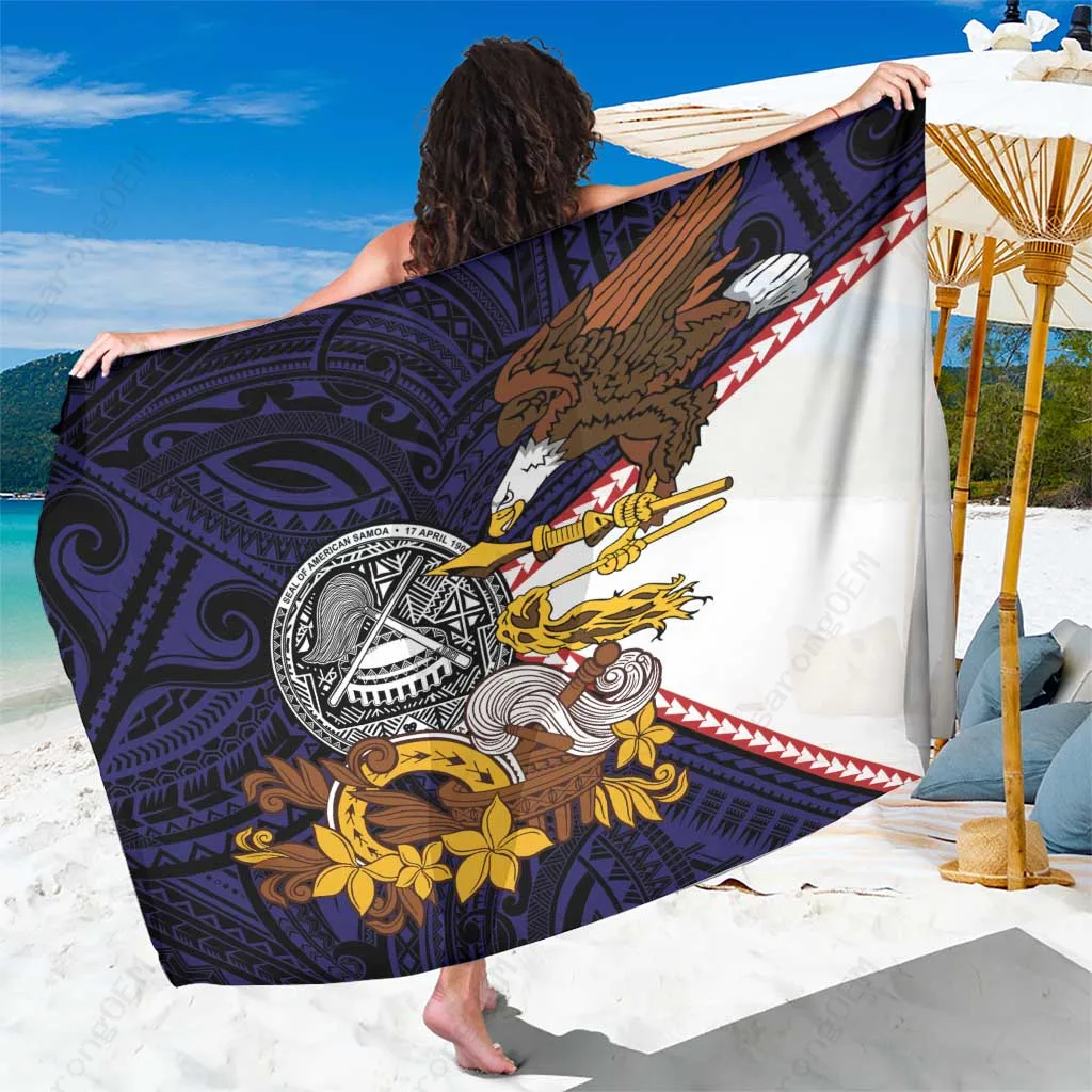 White Plumeria Polynesian Tattoo Print Sarong South Pacific Island Beach Wrap Wholesale Pareo - main view
