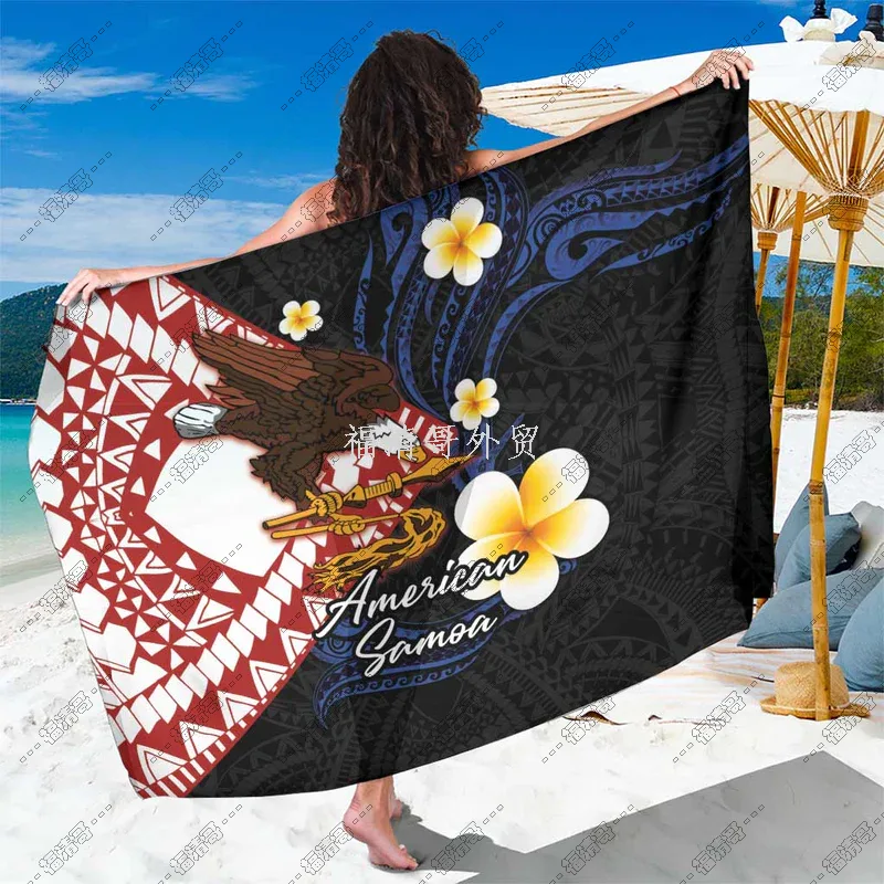 American Samoa Eagle & Plumeria Floral Tribal Beach Sarong Wrap Custom Printed Rayon Sarong - Custom Sarong