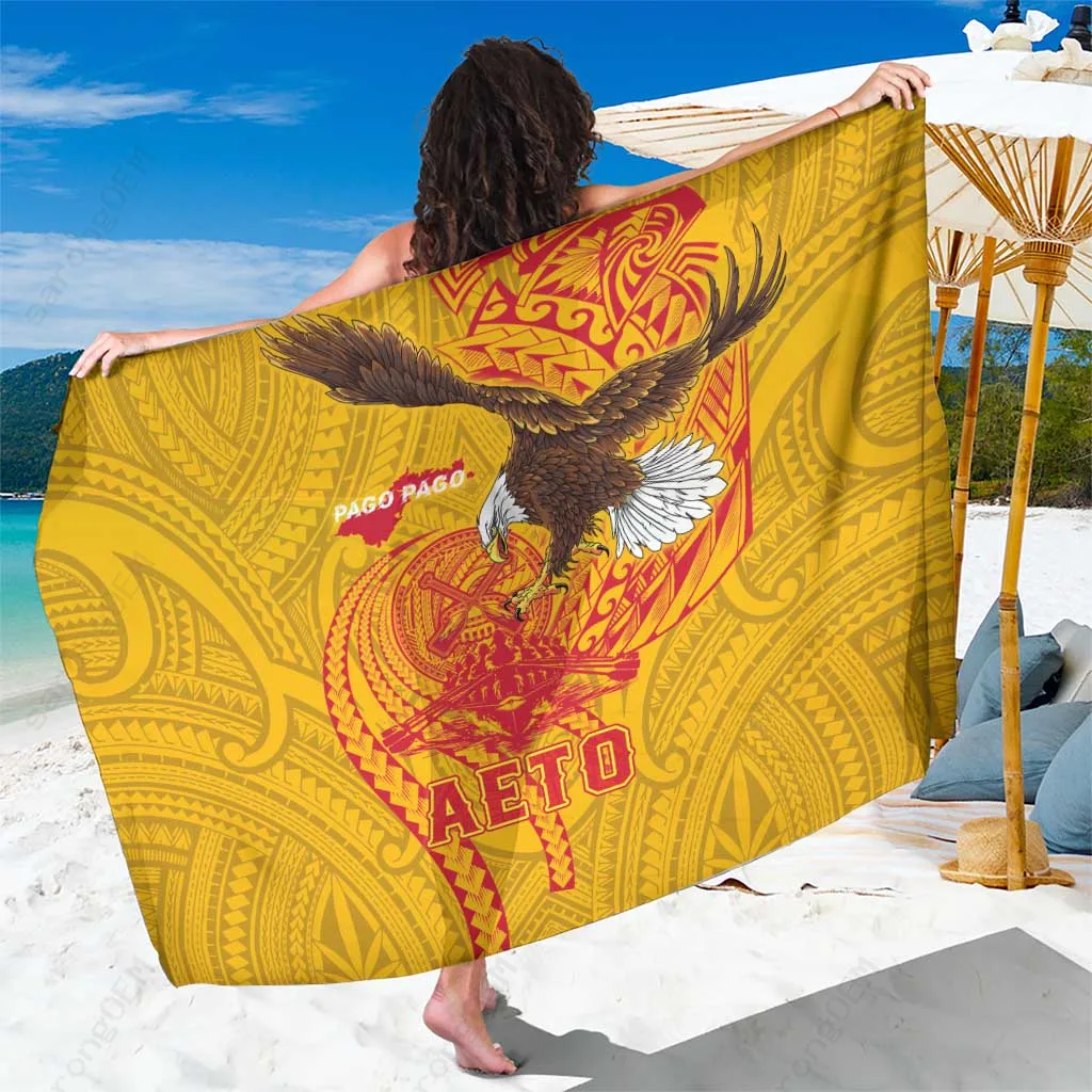 Navy Samoan Tribal Eagle Fautasi Race Print Sarong Beach Wrap Polynesian Island Cover Up Wholesale Pareo - main view