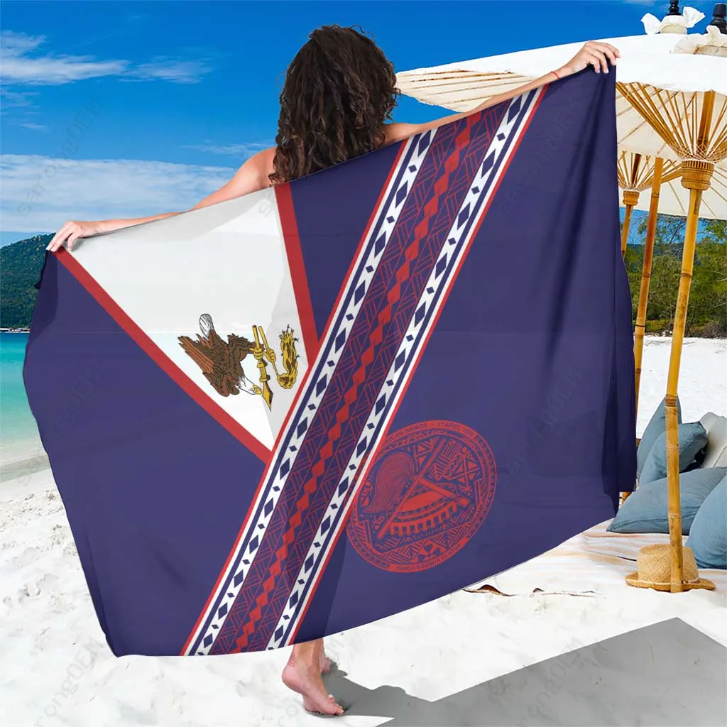 Red Blue American Samoa Flag Day Sarong Polynesian Tribal Tattoo Eagle Art Beach Wrap Wholesale Pareo - main view