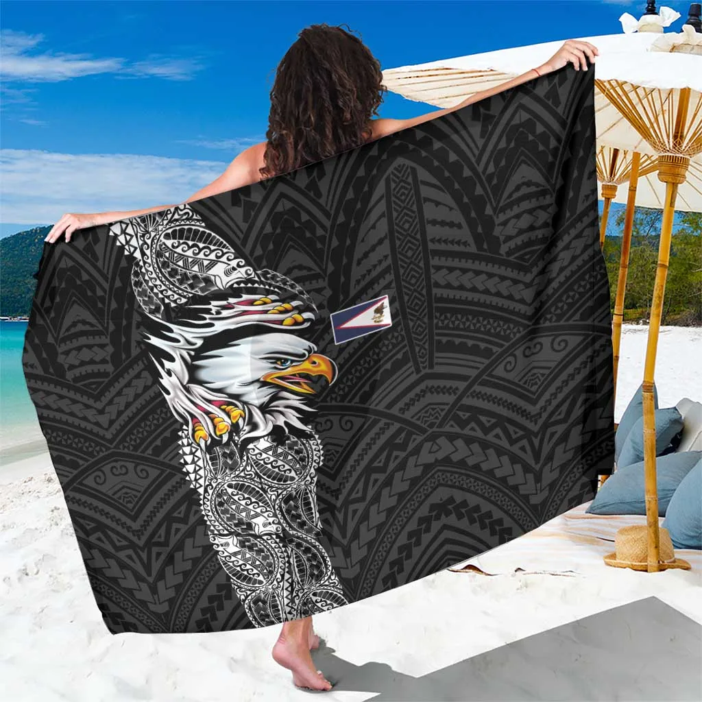 Black Tribal Eagle Tattoo Samoan Flag Day Print Sarong Polynesian Beach Wrap Pareo Wholesale - main view
