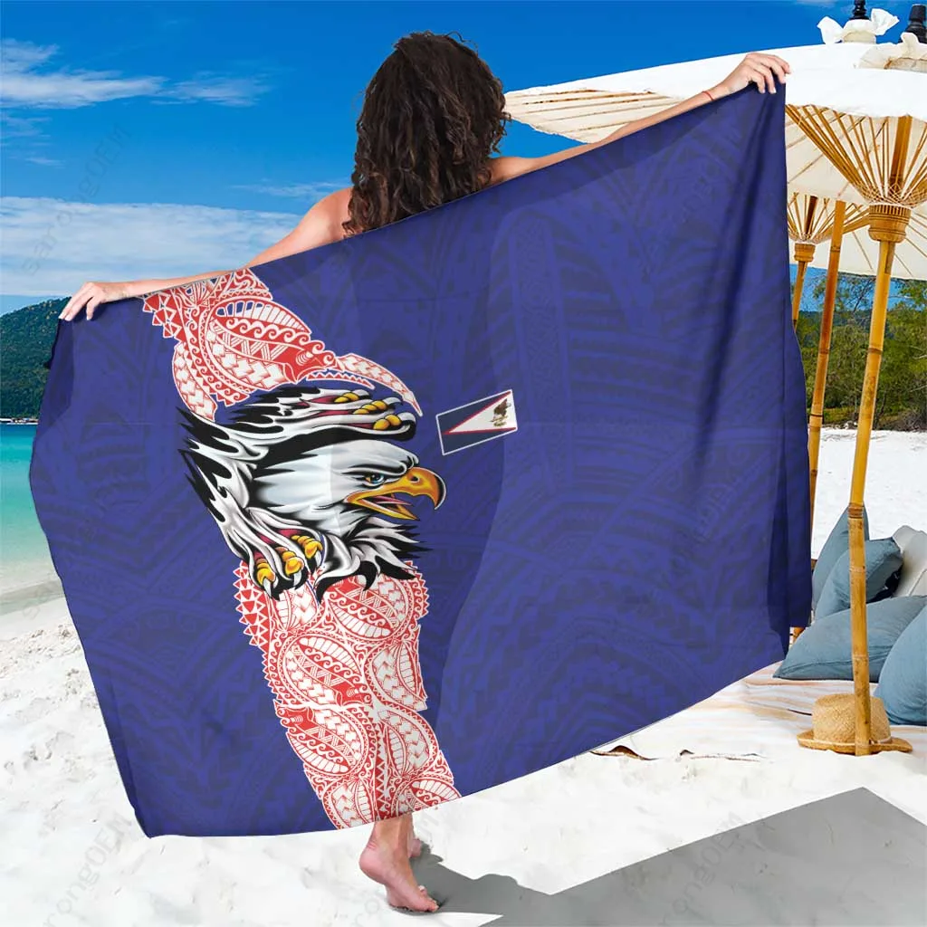 Blue Samoan Tribal Eagle Tattoo Print Sarong Pareo Beach Wrap Polynesian Island Resort Cover Up Wholesale - main view