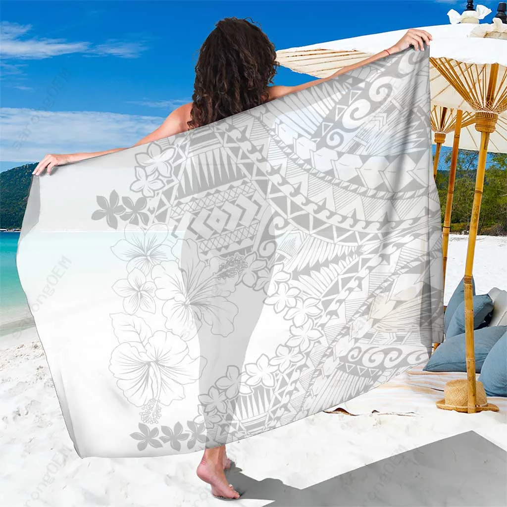 White Plumeria Sun Tribal Print Sarong Samoan Tropical Beach Wrap Pareo Wholesale - main view