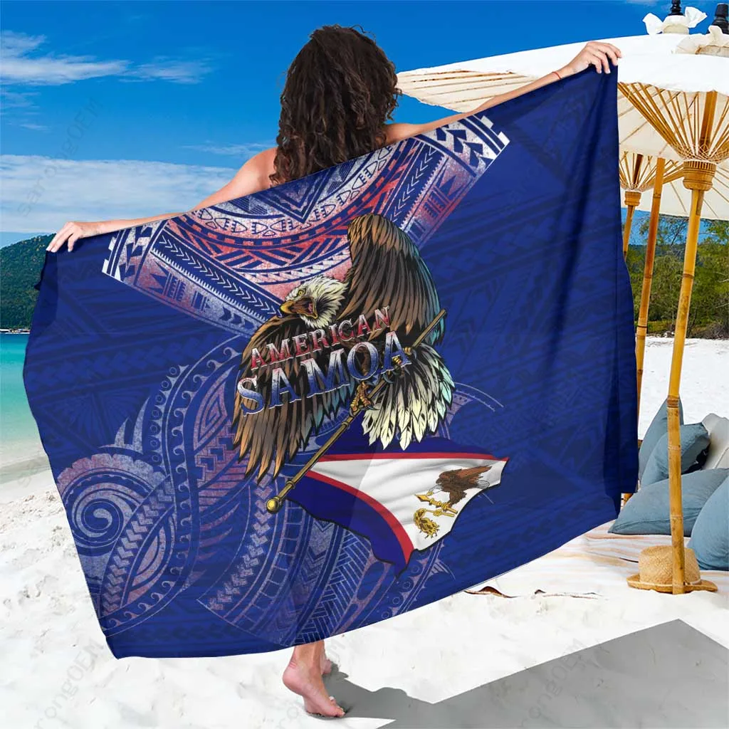 American Samoa Brave Eagle Flag Color Print Sarong Polynesian Beach Wrap Cover Up Wholesale Lavalava