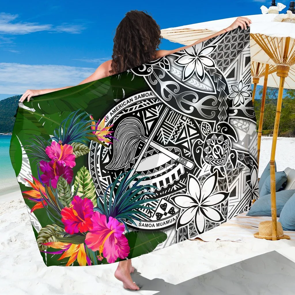 White Turtle Plumeria Banana Leaf Print Sarong Samoan Tropical Beach Wrap Pareo Wholesale - main view
