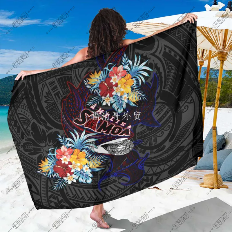 American Samoa Tribal Whale & Floral Print Sarong Pareo Beachwear Custom Printed Rayon Sarong - Custom Sarong