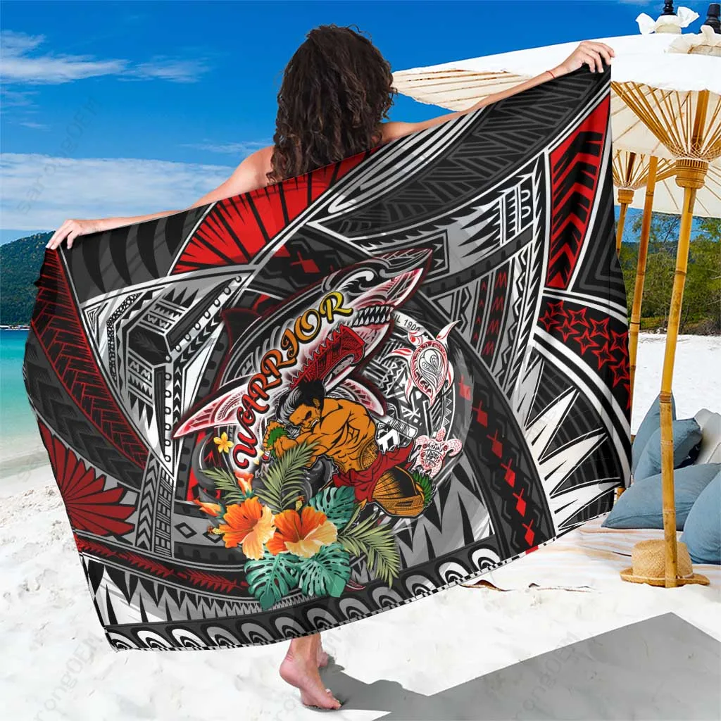 Navy Turtle Polynesian Tattoo Print Sarong Samoan Tribal Beach Wrap Pareo Wholesale Custom - main view