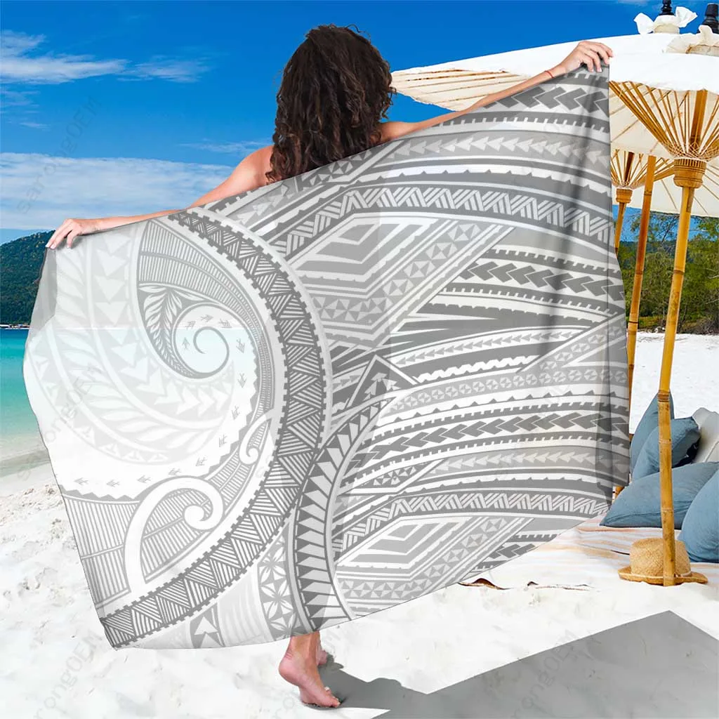 White Sunday Sarong Polynesian Samoan Sun Tribal Print Rayon Beach Wrap Wholesale Pareo - main view