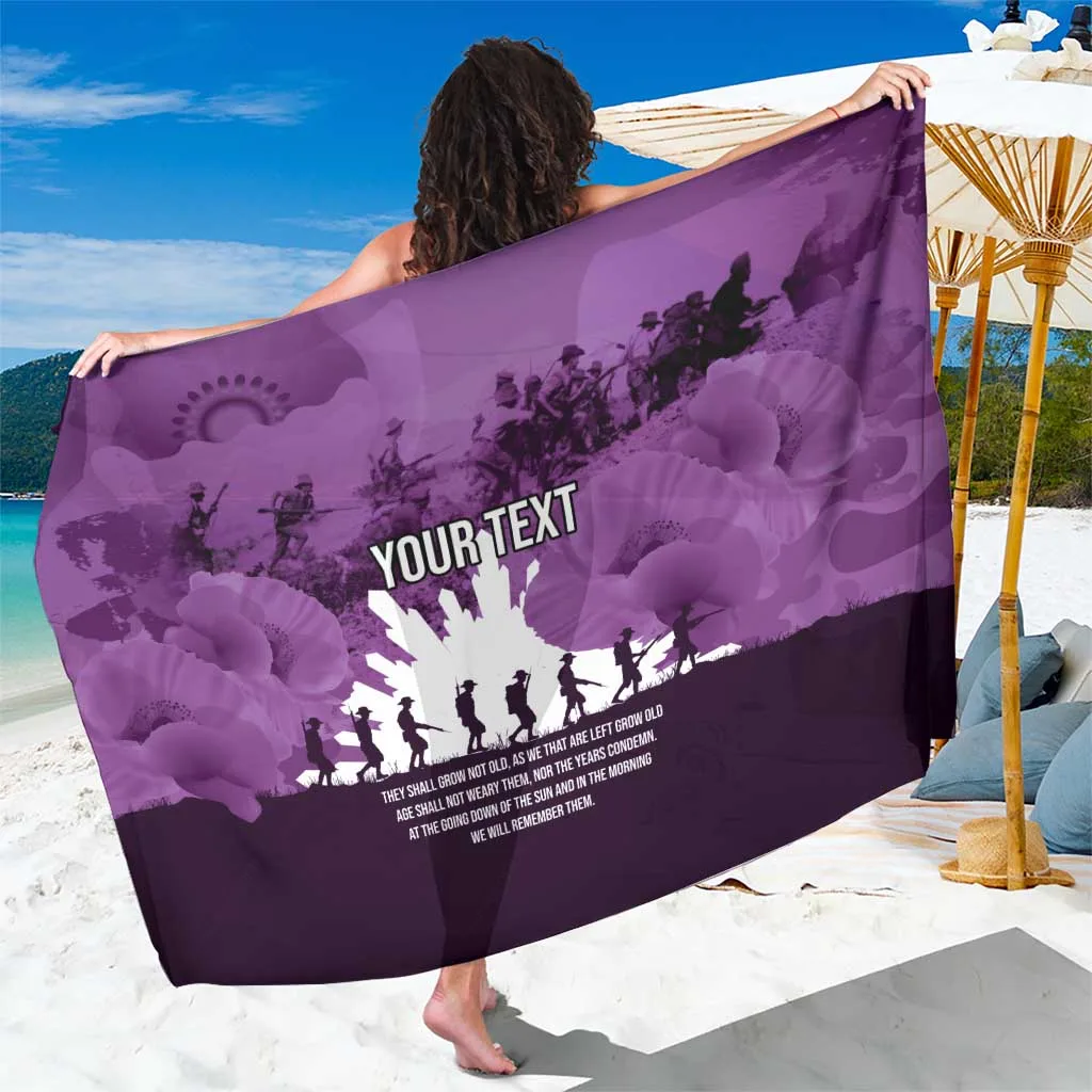 Purple Anzac Day Gallipoli Poppy Flowers Print Sarong Beach Wrap Polynesian Resort Cover Up Wholesale - main view