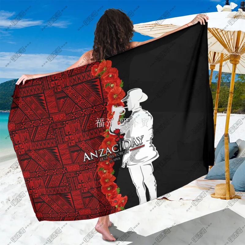 ANZAC Day Red Poppy Tribal Print Sarong Pareo Beach Wrap Custom Printed Rayon Sarong - Custom Sarong