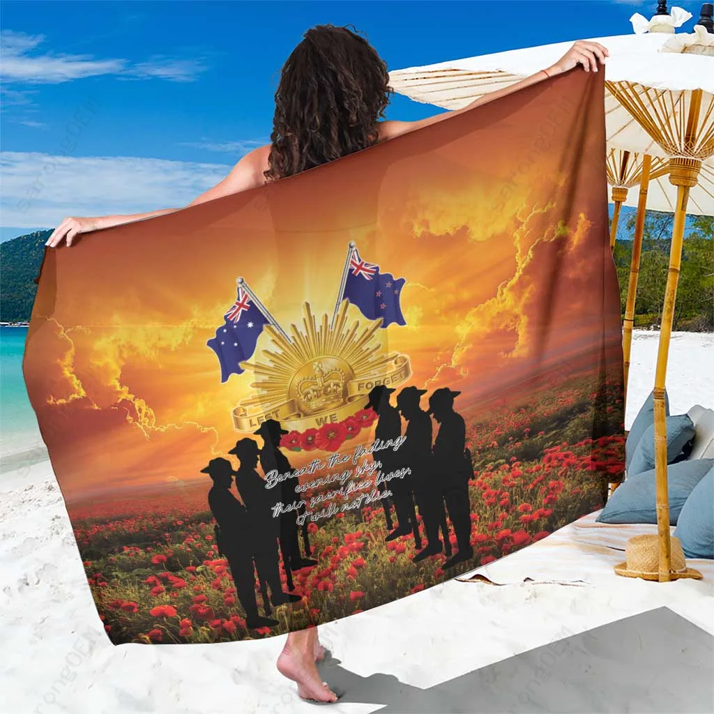 Red Anzac Day Poppy Field Soldier Print Sarong Beach Wrap South Pacific Island Holiday Pareo Wholesale - main view