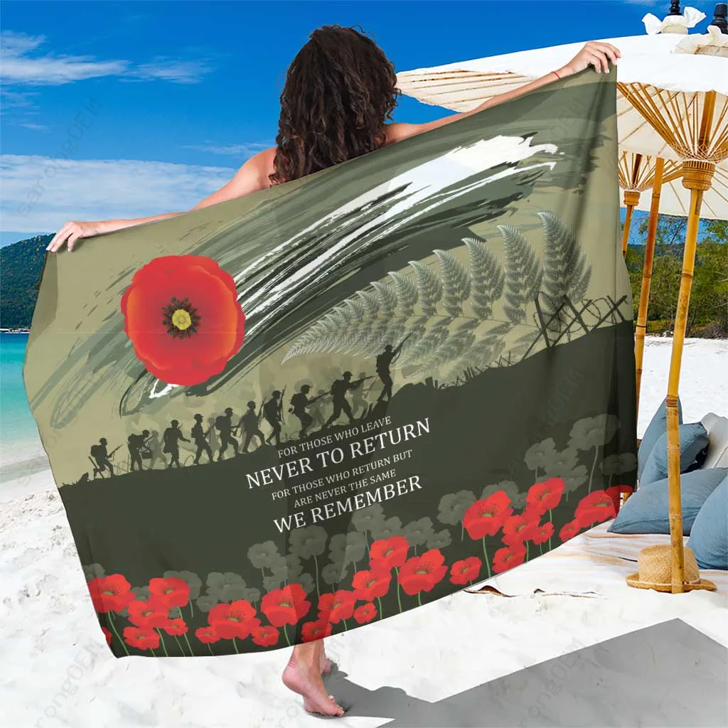 Silver Silver Fern Anzac Day Camouflage Motif Sarong Maori Tribute Beach Wrap Polynesian Style Resort Cover Up Wholesale Pareo - main view