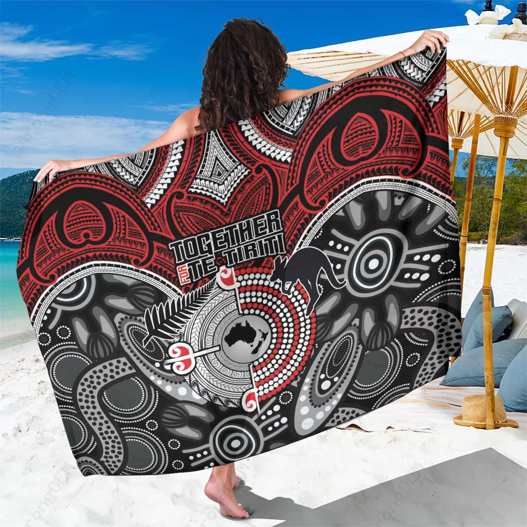 Aotearoa Tribal Floral Print Sarong Beach Wrap Polynesian Resort Cover Up Wholesale Pareo - main view