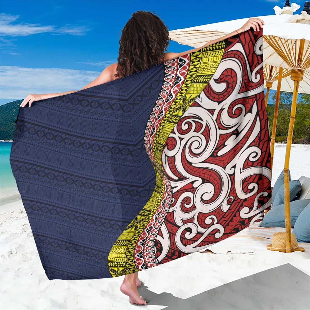 Cream White Hiapo Maori Stylized Koru Print Sarong Polynesian Beach Wrap Wholesale Pareo - main view