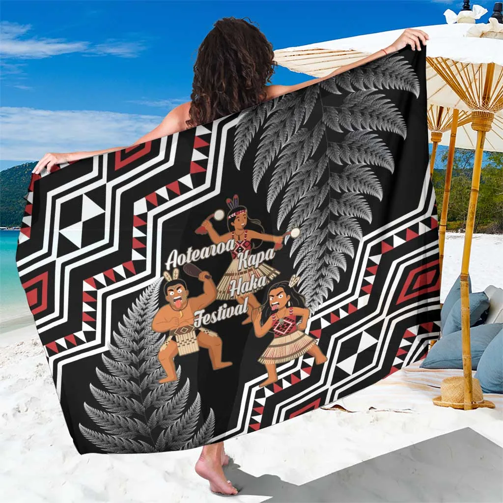 Black Maori Tribal Kapa Haka Dancer Print Sarong Beach Wrap New Zealand Festival Pareo Wholesale - main view