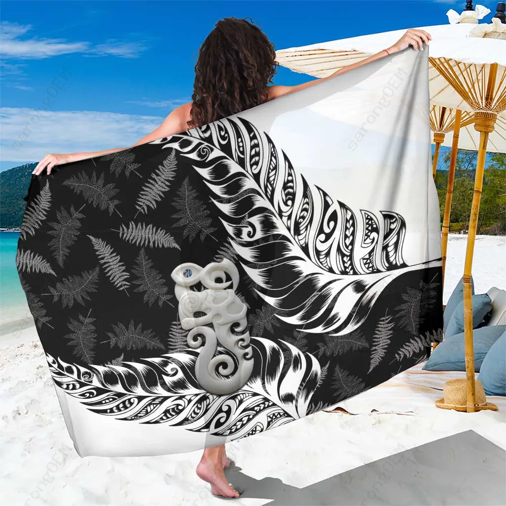 Silver Fern Maori Manaia Tribal Mandala Print Sarong South Pacific Beach Wrap Pareo Wholesale - main view